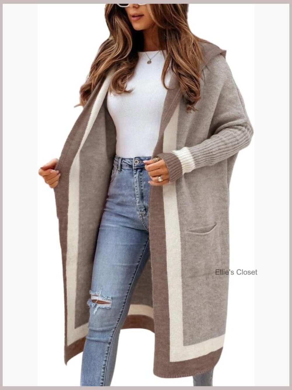 Oversized Long Hooded Cardigan Sweater with Pockets, Polyester Blend Knit